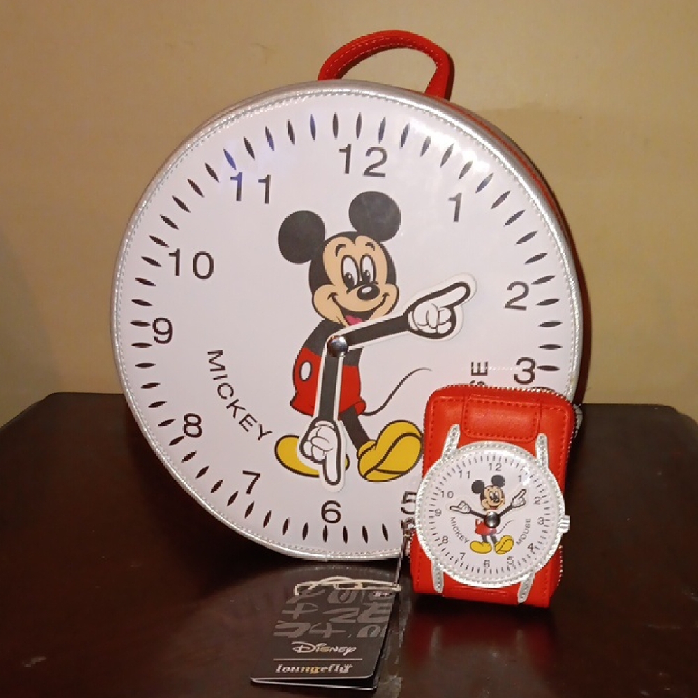 LOUNGEFLY DISNEY MICKEY MOUSE WATCH BACKPACK WITH MATCHING WALLET
